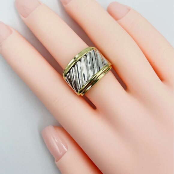 David Yurman 14K Yellow Gold and Sterling Silver Cigar Band Ring - Picture 3 of 6